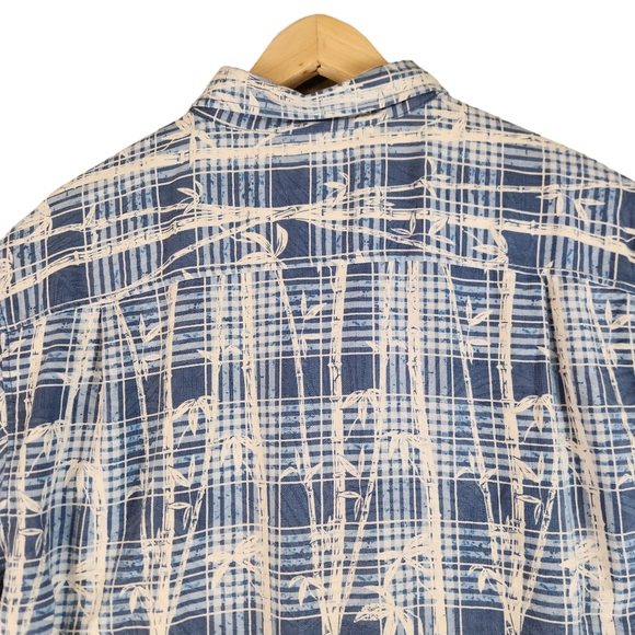 Tommy Bahama Mens Silk Button Down Shirt‎ Large Blue Plaid Palm Hawaiian Print - Picture 4 of 8